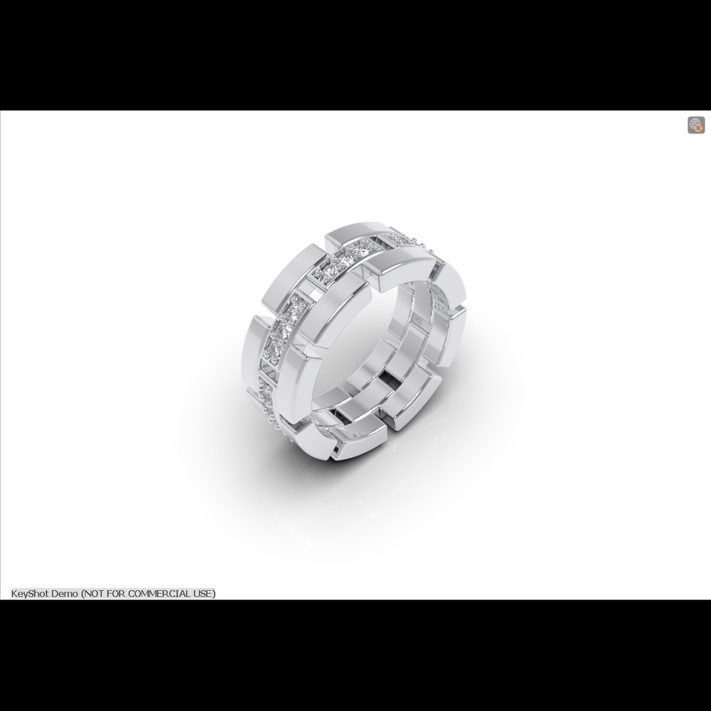 Men's Solid Silver Block Eternity Ring Stackable Cubic Zirconia - Picture 2 of 8